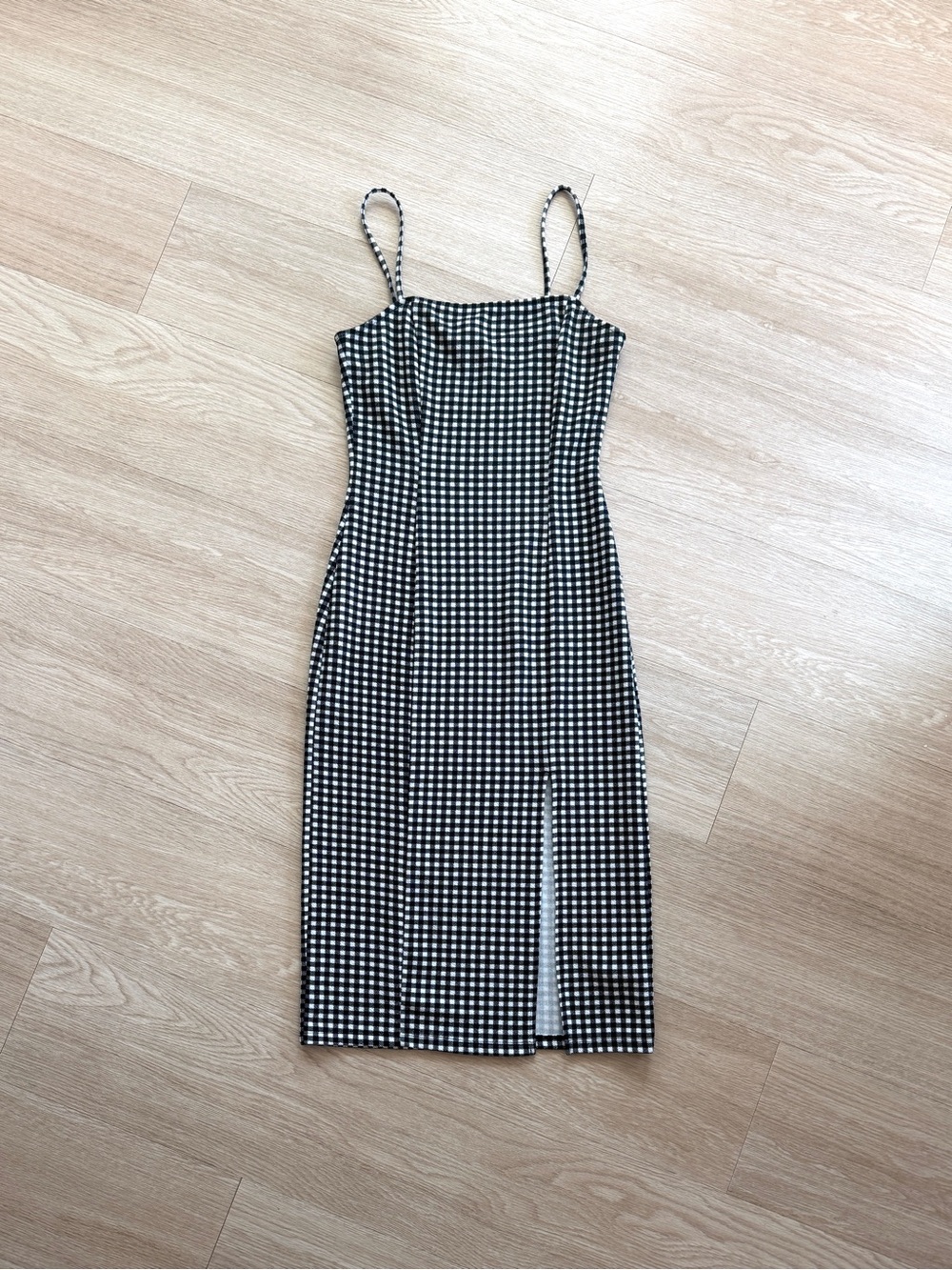 Divided H&M Black White Gingham Checkered Bodycon Midi Dress Sz Small
